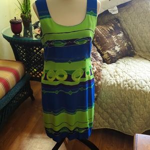Vintage Jessica Howard Summer Sleeveless Dress. Vibrant Blue and Green. Size 12